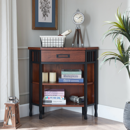 Leick Home Ironcraft Foyer Corner Bookcase with Drawer Storage