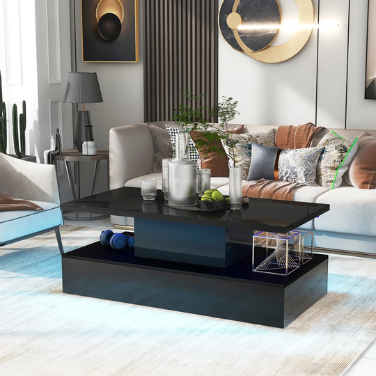 Coffee Table Cocktail Table Modern Industrial with Plug-in Led Lighting for Living Room 16 Colors with a Remote Control