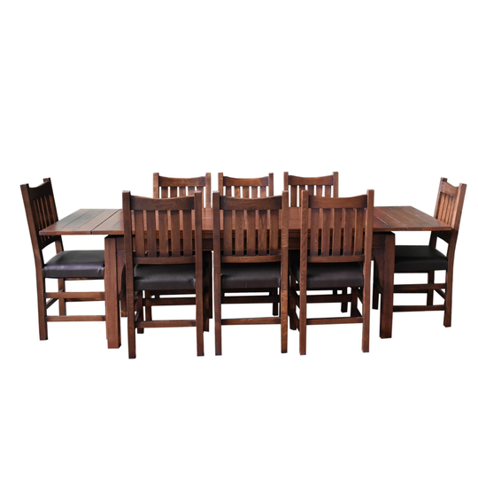 Mission Stow Leaf Solid Oak Dining Table With 8 #240 Chairs