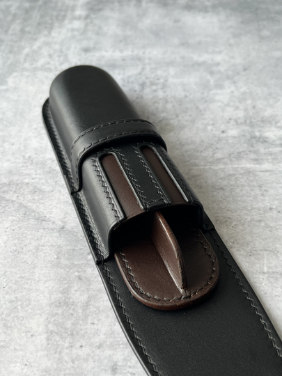 Black Coffee 2 Pen Case, Leather Fountain Pencil