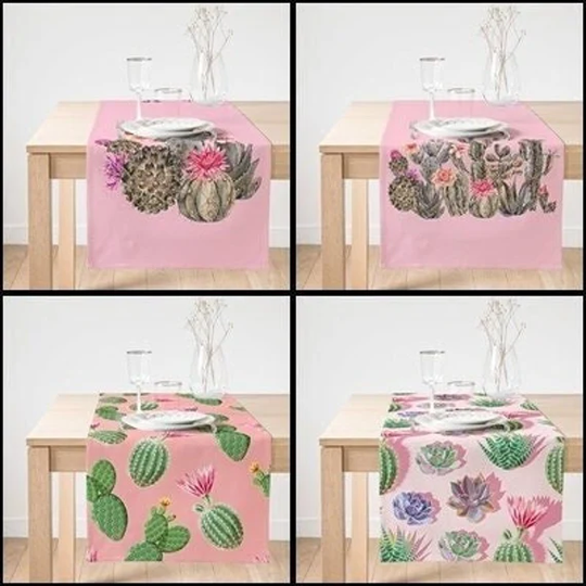 Cactus Patterned Table Runner|Suede Runner|High Quality Colorful Tabletop|Decorative Tablecloth|Home Decor|Kitchen Decor|Housewarming Gift