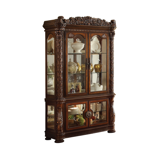 Wooden Curio Cabinet With Four Glass Doors And Fives Shelves, Cherry