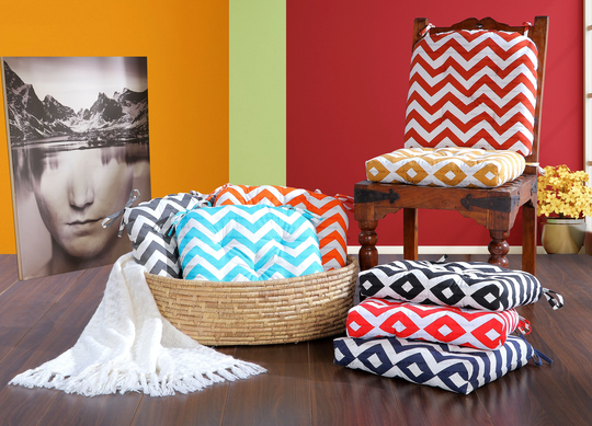 Chair Pad Cushions Chevron Handmade Cotton 16x16 Inches With Ties For Dining Arm Office Benches