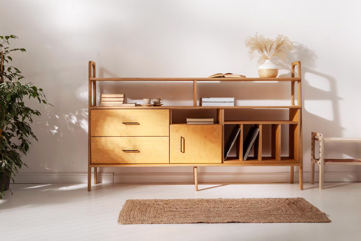 Mid Century Modern Credenza, Modular Wall Shelving, Scandinavian Console With Drawers, Bookshelf, Scandart Sideboard