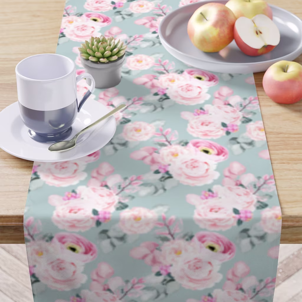 Table Runner in Vintage Pastel Rose Floral For Entertaining, Housewarming, Kitchen & Dining Tabletop Decor 16"x 90" In