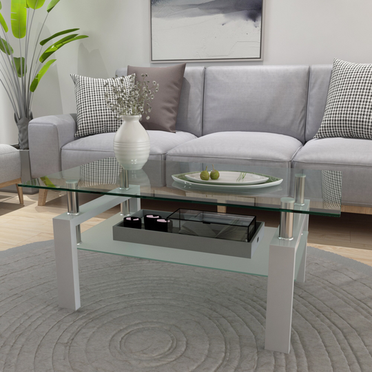 Rectangle Glass Coffee Table with Storage Shelf