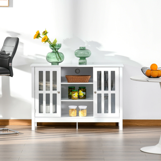 HOMCOM Modern Sideboard Storage Cabinet with 2 Slatted Framed Doors, Open Middle Shelving and Cable Management Hole