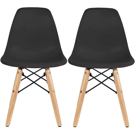2xhome - Set of 2 black Plastic Side Chairs Natural Kids Toddler Children Eiffel For Desk Bedroom Kitchen Dining