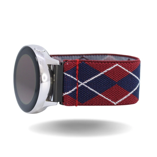 Elastic Samsung Galaxy Active 1 & 2 Watch Band - Fits 40mm & 44mm Comes With 20mm Adapters Red Blue Argyle Wizard Dressy Cute Holiday