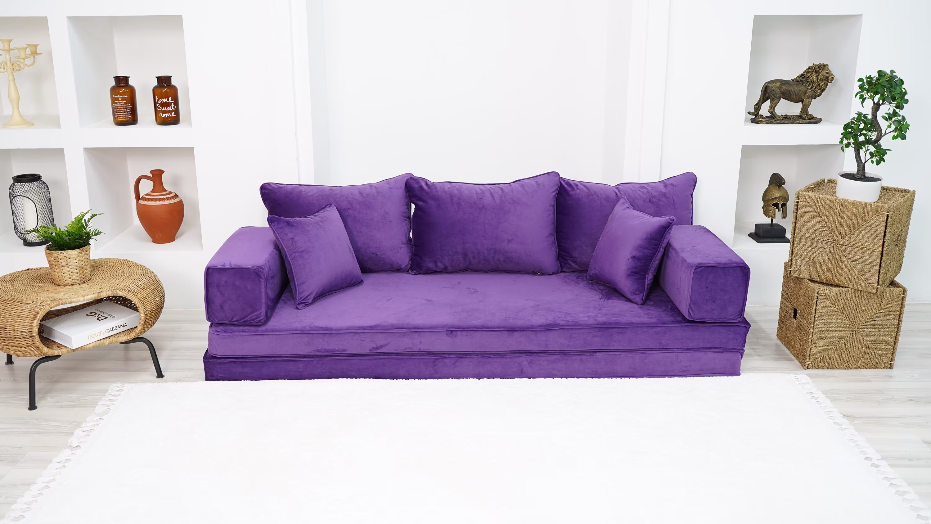 8" Thick Purple Color Velvet Floor Seating, Modular Sofa, Sectional Pillows, Pallet Cushions, Bench Livingroom Couches