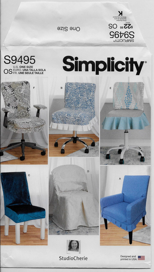 S9495 Simplicity Home & Office Decorating - Chair Slipcovers Tailored Covers For Parsons, Folding & Office Chairs New Sewing Pattern