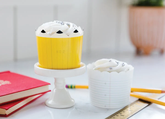 School Themed Treat Cups/Back To Teacher Baking Yellow & White Pencil Paper