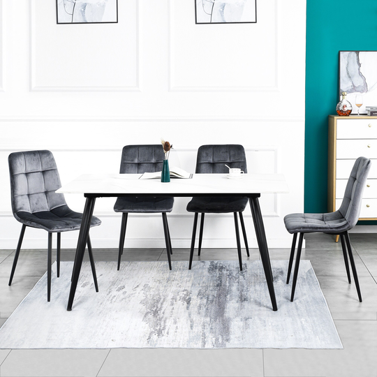 Dining Chair Velvet Upholstered With Sturdy Metal Legs, Set Of 4
