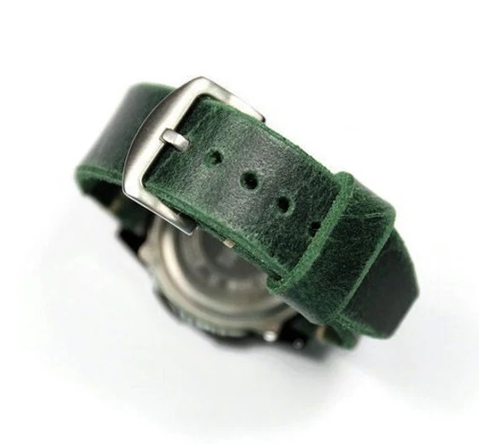 Handmade Leather Watch Band 18mm 20mm 22mm 24mm 26mm Green Two Piece Soft Elastic Strap Minimalist