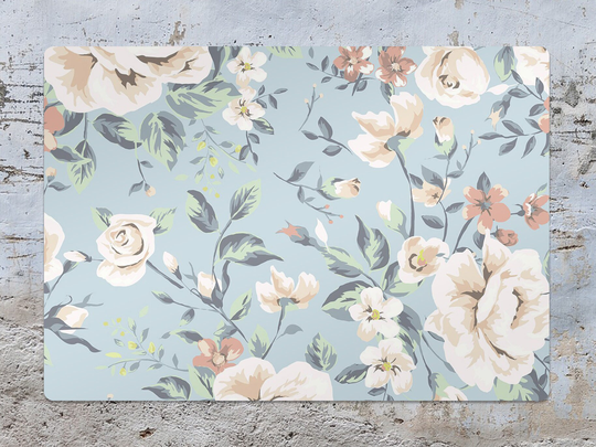 Pale Flowers Chair Mat, Blue Protective White Splat Plants Vinyl Floor Office Decor, Area Rug, Kids Room Splash Mat