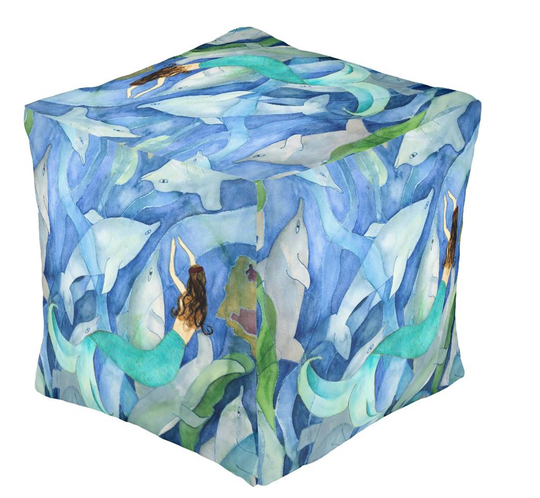 Mermaid & Dolphins Sealife Ottomans Foot Stools Coastal Home Seating Bean Bag Chair With My Art