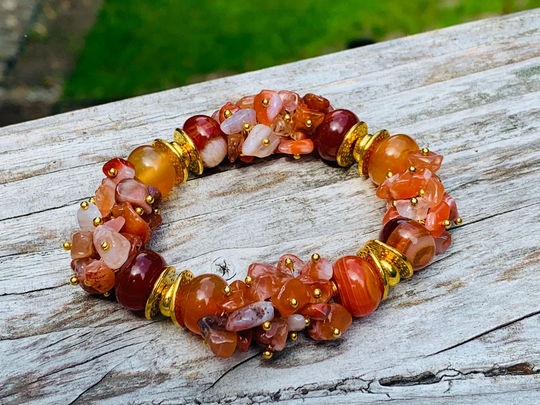 Carnelian Bracelet, July Birthstone, Natural Gemstone Stretch Large 12mm Beads