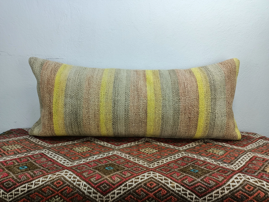 striped Kilim Pillow, Chair Floor Couch Vintage Turkish Outdoor Wool Pillow, 15-36Vt 44