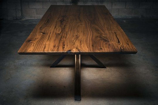 Walnut Beveled Edge Dining Table, Steel "Jax" Base, Custom "Northstar' Table | Shipping/Delivery Not Included in Price