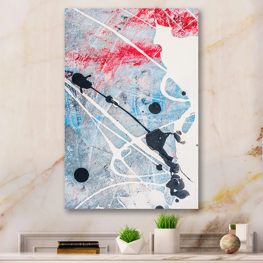 Designart 'Black White And Red Color Splatters' Modern Canvas Wall Decor