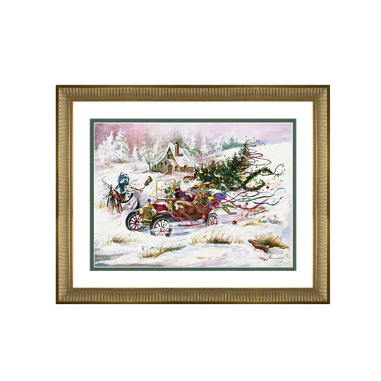 Peggy Abrams - Santa sleigh Ride - Framed Matted Christmas Art