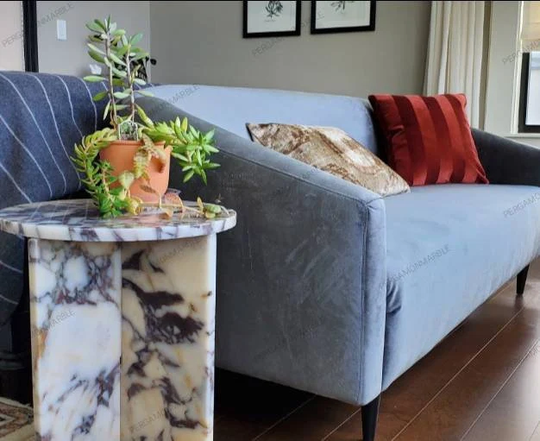 Calacatta Viola Marble Side Table, End Italian Marble 100% Handmade, Coffe Table 60 cm Height