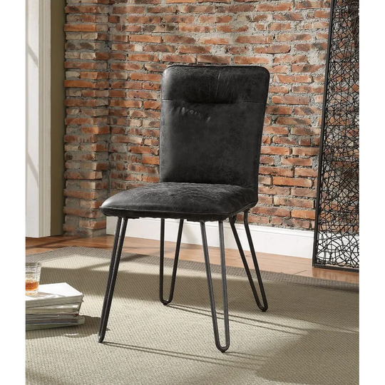 Q-Max An Antique Ebony Top Grain Leather Padded Seat With Metal Tapered Legs Side Chair
