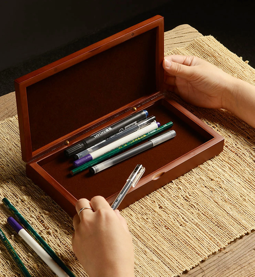Pen Box Wood, Wooden Pencil Box, Wood Pen Rest, Pen Organizer, Storage Box With Lid, Fountain Storage