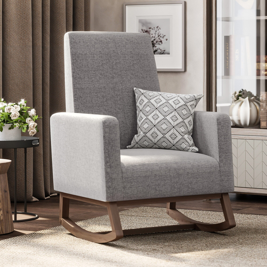BELLEZE Rocking Chair Upholstered Armchair Padded Seat, Gray - Grey
