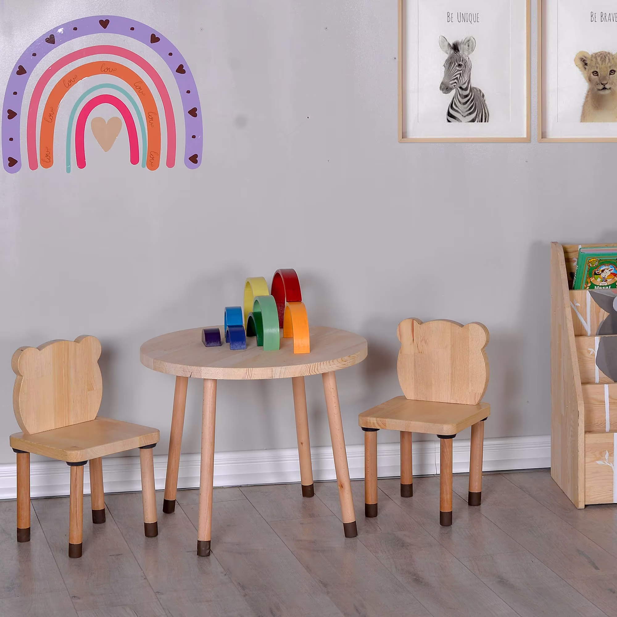 Kids Round Table & Chairs, Montessori Furniture, Teddy Chair