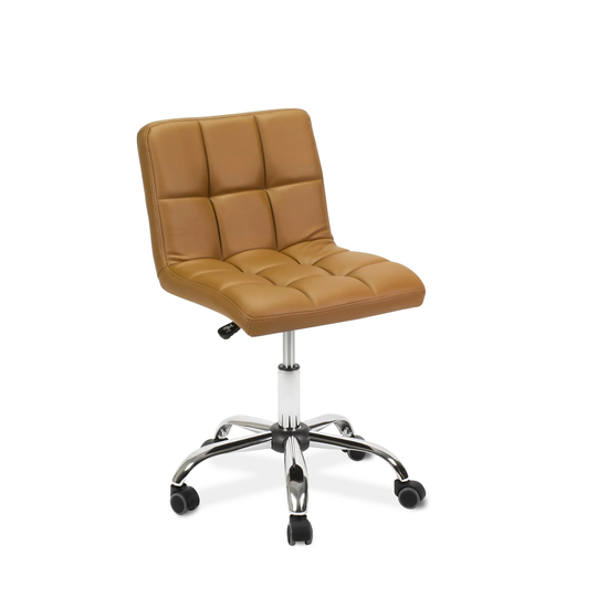TOTO Home Office Button-Tufted Desk Chair, Armless Thick Cushion, Adjustable Height 19"-25", Cappuccino - N/A