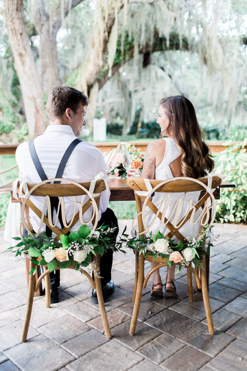 Wedding Ring Chair Signs Hoop Style For Mr & Mrs Chairs, Floral Calligraphy Wooden Hanging Set Circle | Item - Cir200