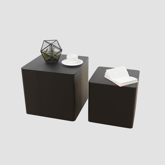2 Piece Nesting Center Tables Wooden Square Coffee Tables Modern Geometrical Side Tables for Living Room, Bedroom