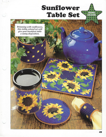 Sunflower Table Set & Delightful Daffodils Plastic Canvas Pattern - Leisure Arts All Stars