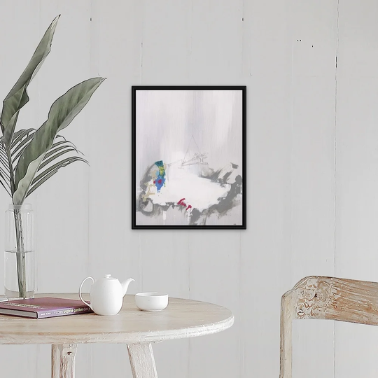 "Down the Street I" Black Float Frame Canvas Art