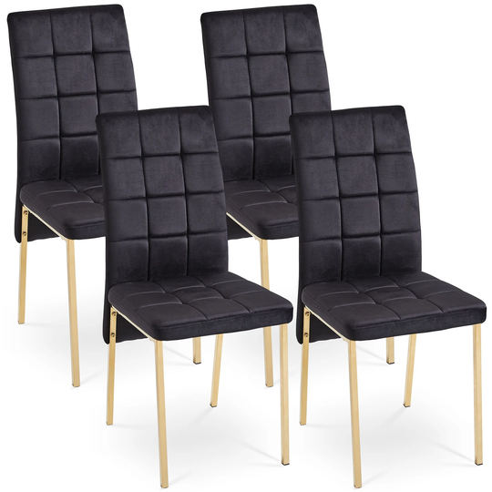 Vintage Design Velvet High Back Nordic Dining Chair Modern Fabric Chair with Golden Color Legs, Set of 4