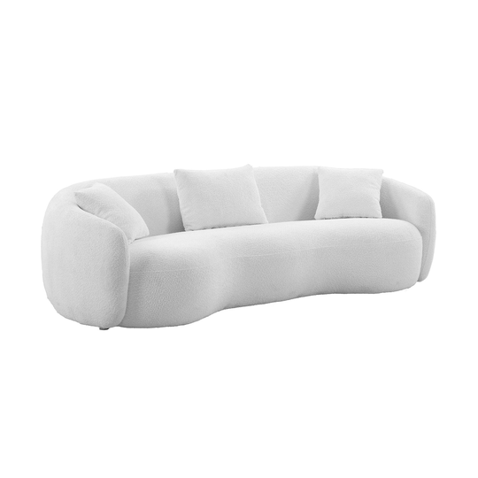 Curved Living Room Sofa, 4-Seat Boucle Fabric Couch