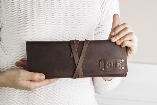 Leather Brush Roll, Paint Holder, Artist Pencil Painter Dad Personalized Present, Leather Case