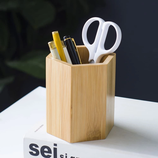 Wooden Pen Holder, Geometric Pencil Cup Cute Desk Makeup Organizer Storage, Brush Lipstick Holder