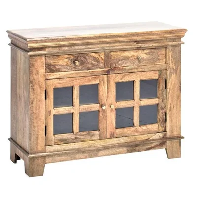 47 Inch Small Rustic Wood Glass Doors Dining Room Sideboard Buffet With Drawers