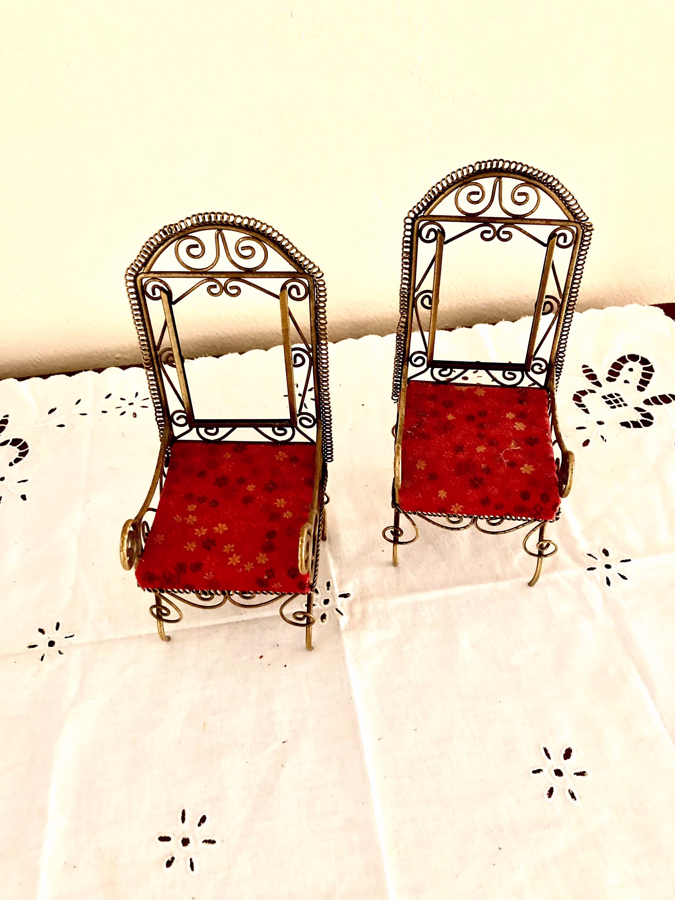 Pair Of Vintage Brass Chair Photo Frames, Miniature Chairs, 2 Dollhouse Chairs