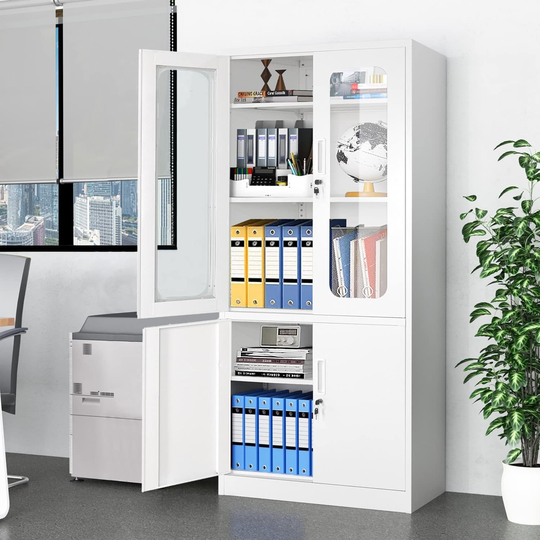 5-Tier Locking Steel Metal Storage Cabinet with Glass Doors