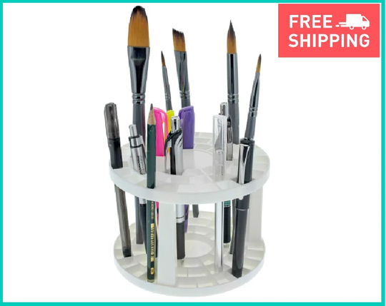 Plastic Artist Round 50 Hole Paint Brush Holder & Organizer, Holds Pencils, Pens