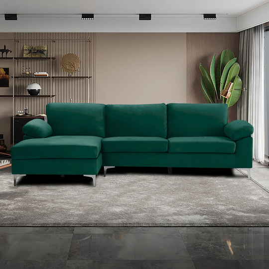 Sectional Sofa Velvet Chaise L-shape 3 Seating Left Hand Facing Sofas & Couches