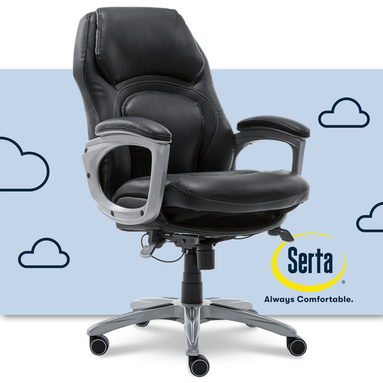 Serta Delvin Wellness by Design Executive Leather Office Chair, Black