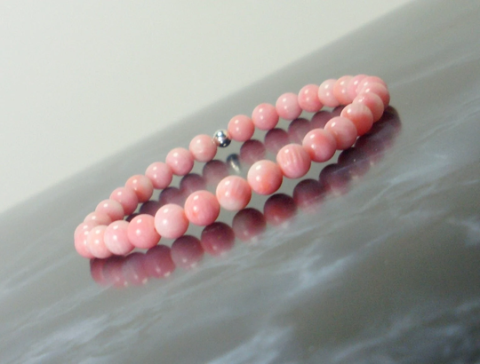 Pink Coral Bracelet 6mm + Sterling Silver Bead, Natural Gemstone Bracelet, Unisex Women Men Beaded Gift For Her Bag