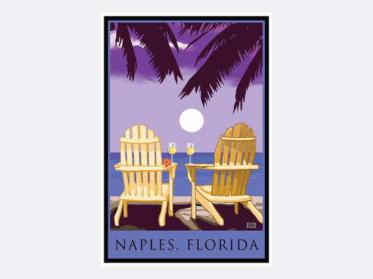 Naples Florida Adirondack Chairs Palms White Wine Giclee Art Print Poster From Alla Prima Painting By Artist Joanne Kollman