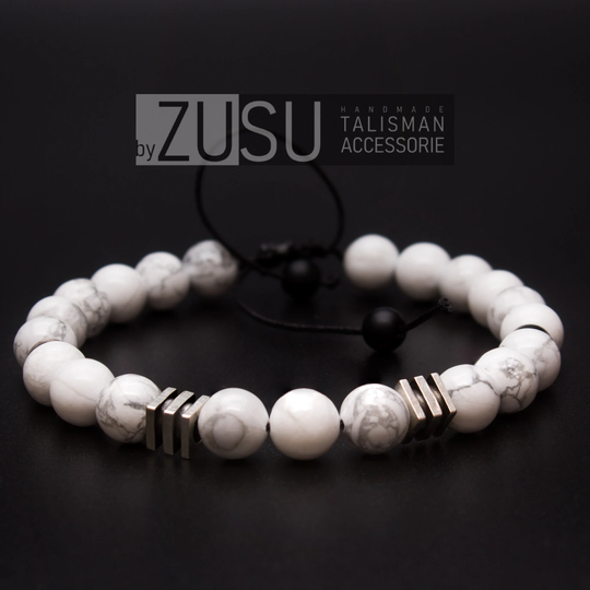 Howlite Bracelet For Men, Mens Bracelet, Jewelry, Adjustable Jewelry For & Women, Silver Cubic Gemstone
