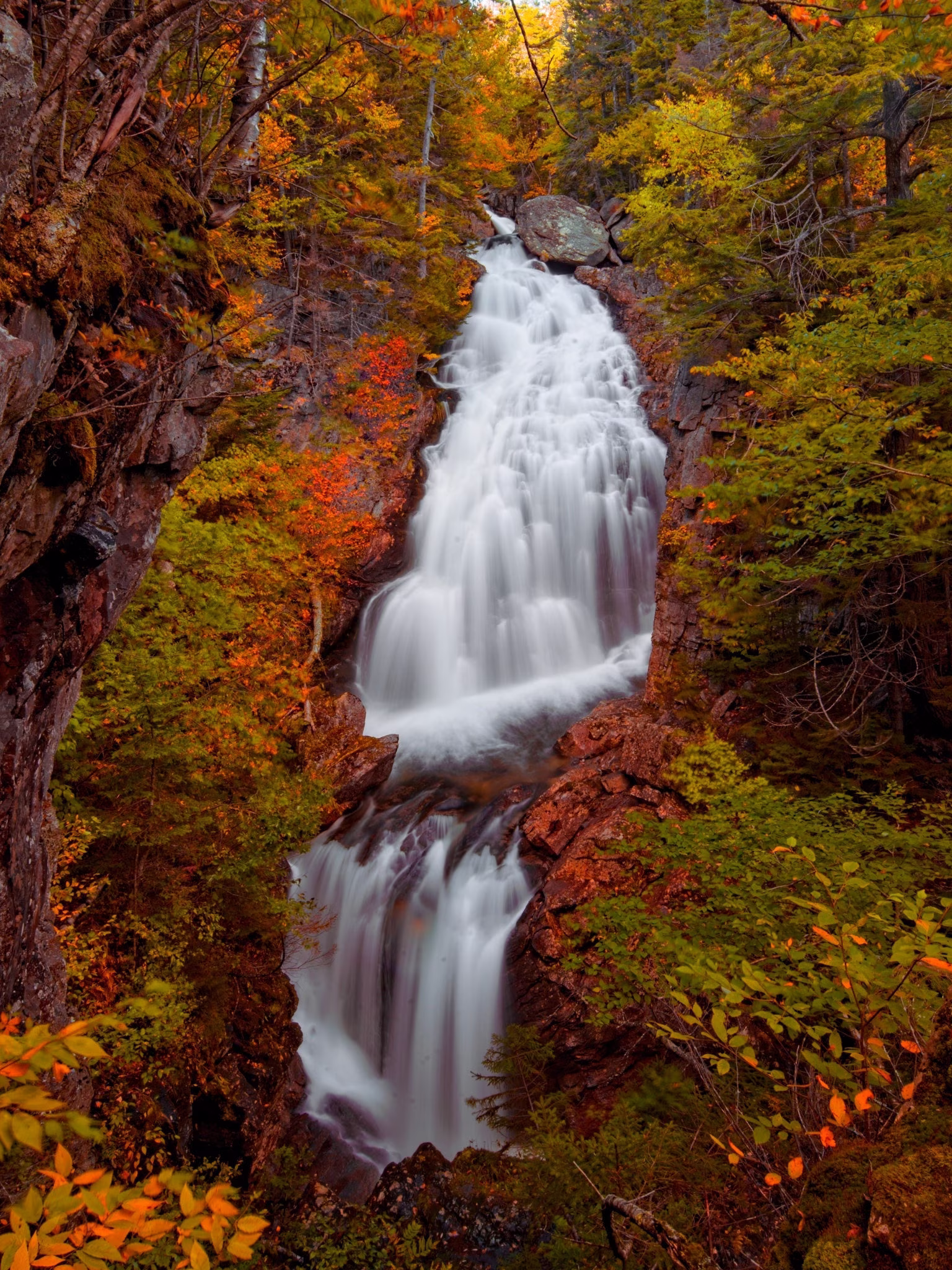 New Hampshire Autumn Colors - Waterfall | White Mountains Crystal Cascades Falls Nh England Landscape | Print|Canvas|Metal