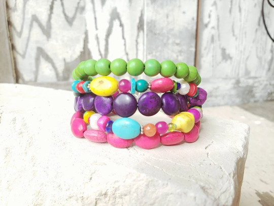 Multi Color Bracelet. Semi Precious Stone Five Strand Toggle Jewelry. Colorful Boho Jewelry
